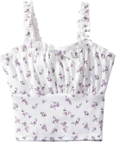 SOLY HUX Girl's Ditsy Floral Frill Trim Crop Summer Tops | Cute, Preppy Style, Summer, Cami Top, ... | Amazon (US)