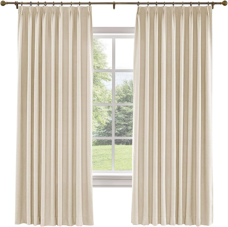 TWOPAGES 52 W x 108 L inch Pinch Pleat Darkening Drape Faux Linen curtain with Blackout Lining Dr... | Amazon (US)