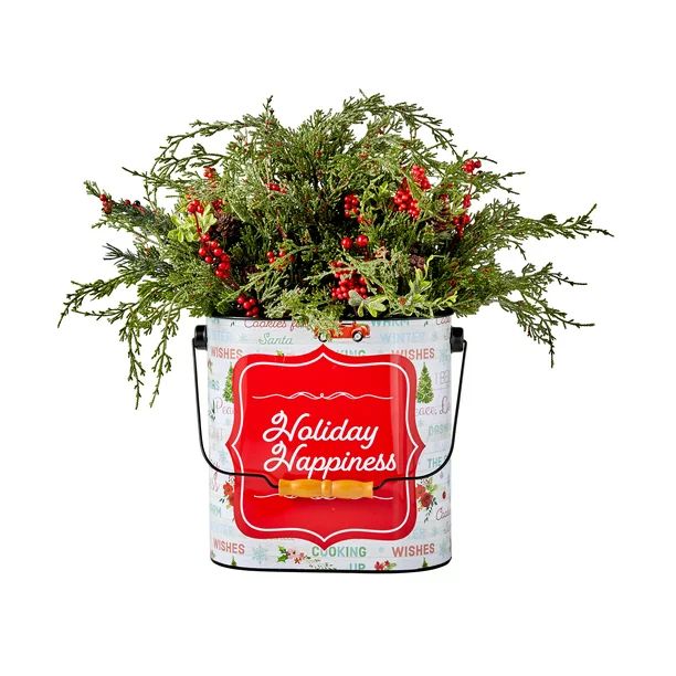 The Pioneer Woman Artificial Bucket Planter, Holiday Happiness - Walmart.com | Walmart (US)