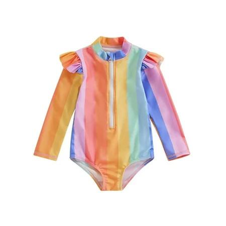 Emmababy Colorful Striped Swimsuit for Baby Girls with Long Sleeves and Zipper Closure | Walmart (US)