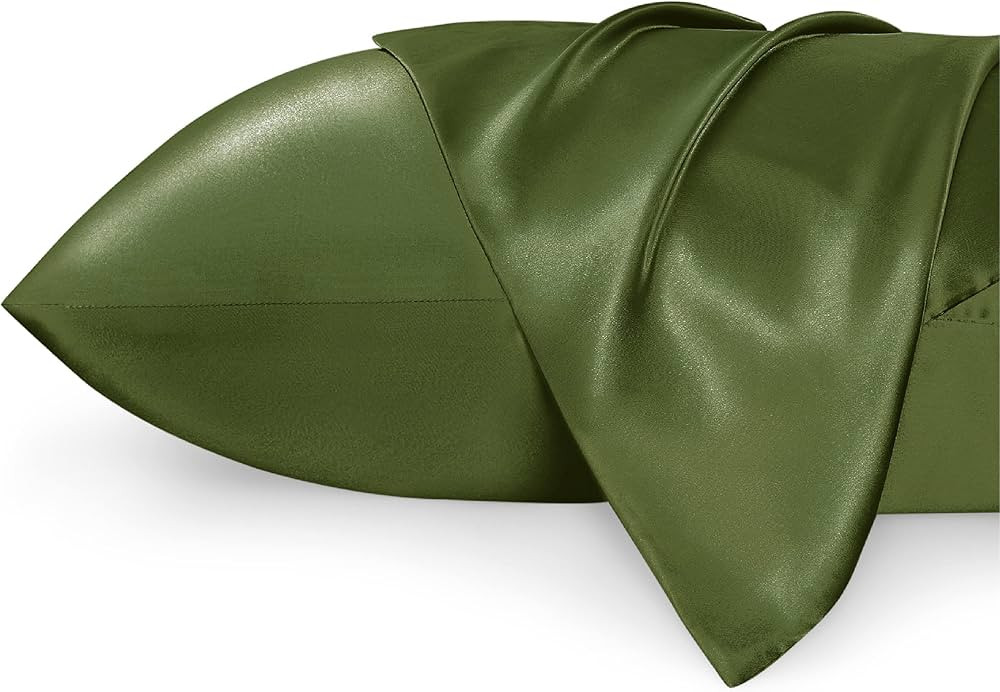 Bedsure Satin Pillowcase for Hair and Skin Queen - Olive Green Silky Pillowcase 20x30 Inches - Sa... | Amazon (US)