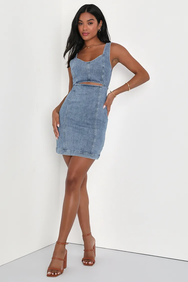 Charming Edge Light Blue Denim Cutout Mini Dress | Lulus