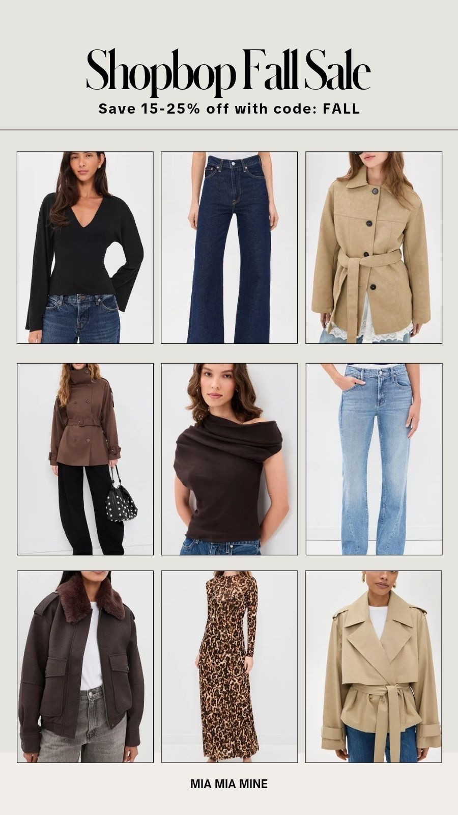 Shopbop fall sale
Save 15-25% off trench coat, mother jeans, reformation, levis and more

#LTKSeasonal #LTKSaleAlert #LTKOver40