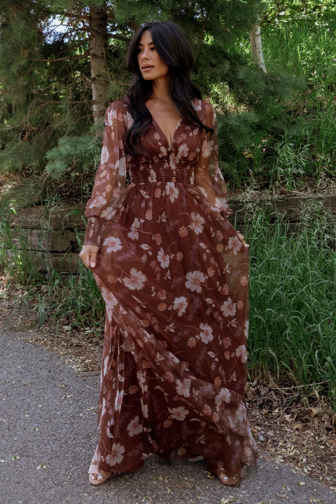 Layla Tulle Maxi Dress | Chestnut Floral | Baltic Born