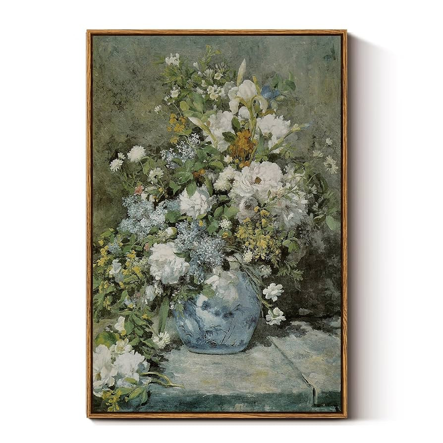 ARPEOTCY Floral Framed Canvas Print Wall Decor, Vintage French Flower Large Wall Art Home Decor, ... | Amazon (US)