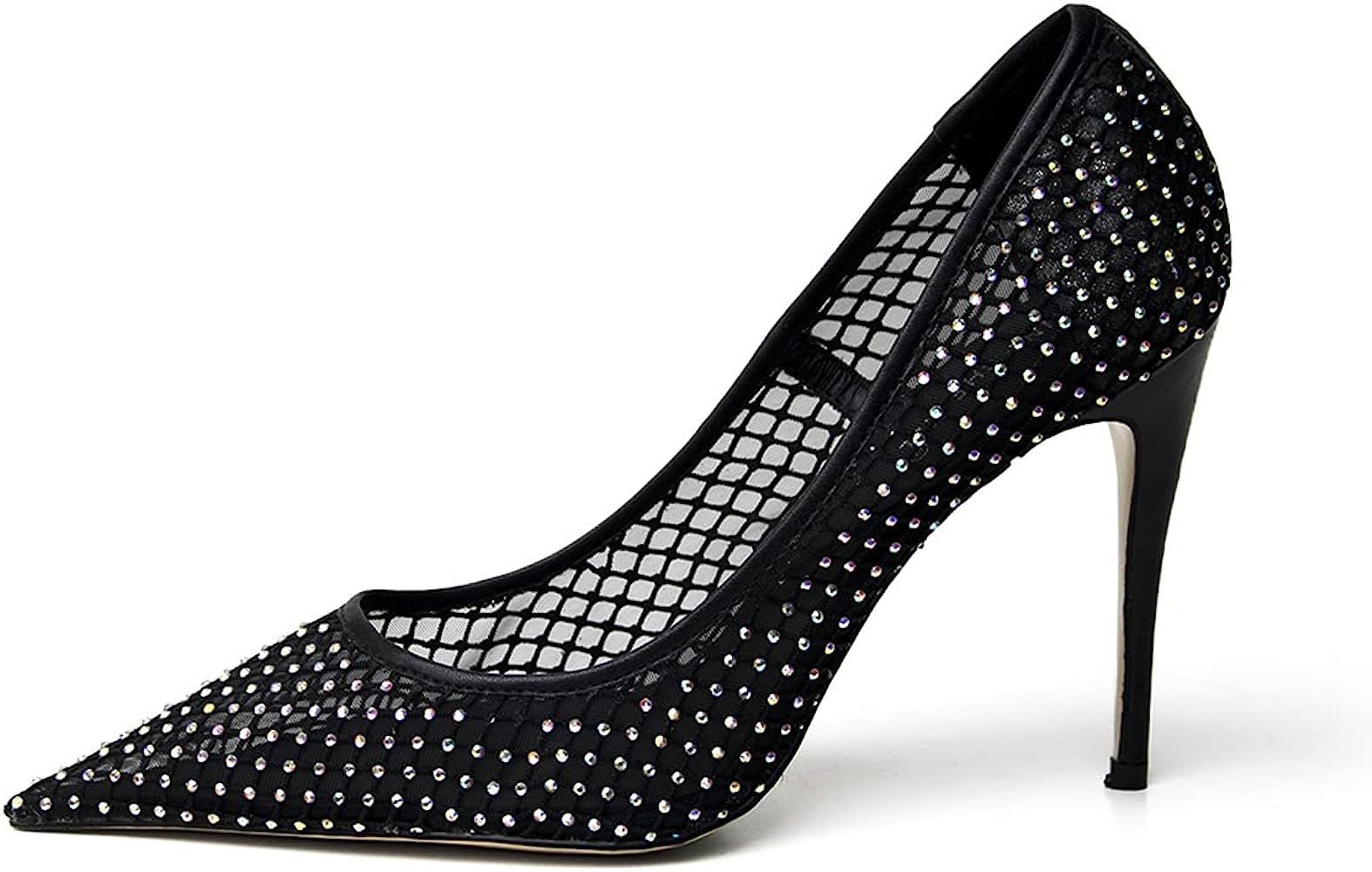 XYD Women Chic Pointy Toe Mesh Breathable Pumps Shiny Rhinestones Stilettos Checkered Office Lady... | Amazon (US)