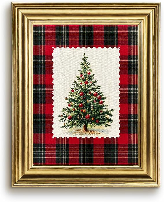 Tenceur Red Christmas Tartan Plaid Photo Frame Wall Art 8 x 10 Inch | Amazon (US)