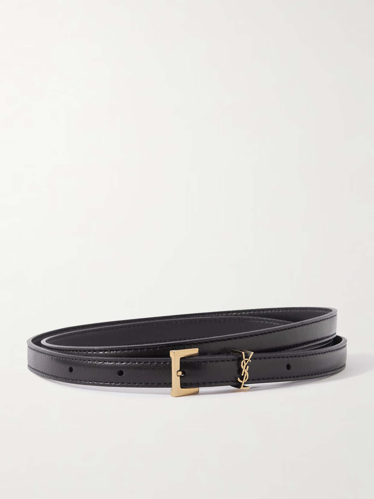 SAINT LAURENT - Cassandre Leather Belt - Black | NET-A-PORTER (US)