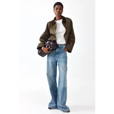 H&M Corduroy-collar Jacket in Dark Khaki Green at Nordstrom, Size Large | Nordstrom