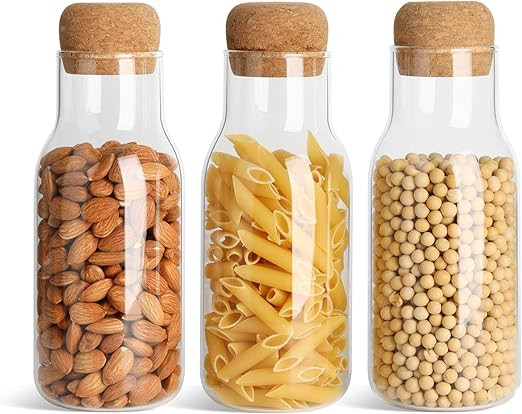 ComSaf Glass Food Storage Canister with Airtight Cork Lid (23oz/700ml), Clear Food Storage Jar Co... | Amazon (US)