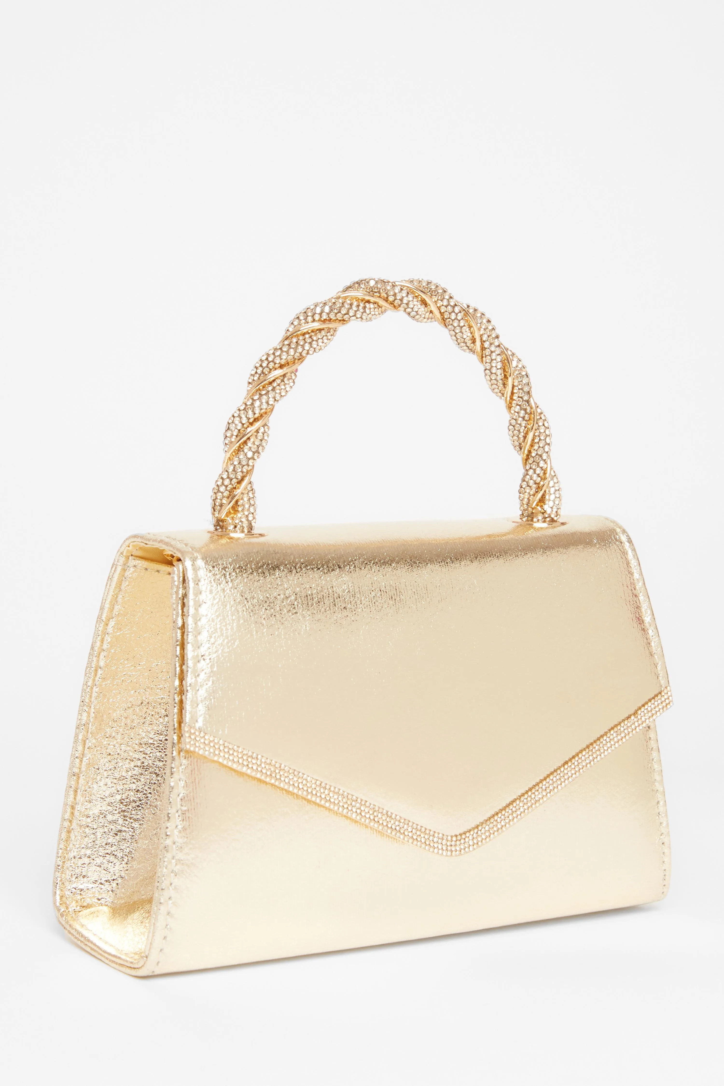 Bags & Purses | Gold Diamante Twist Top Handle Bag | Quiz | Debenhams UK