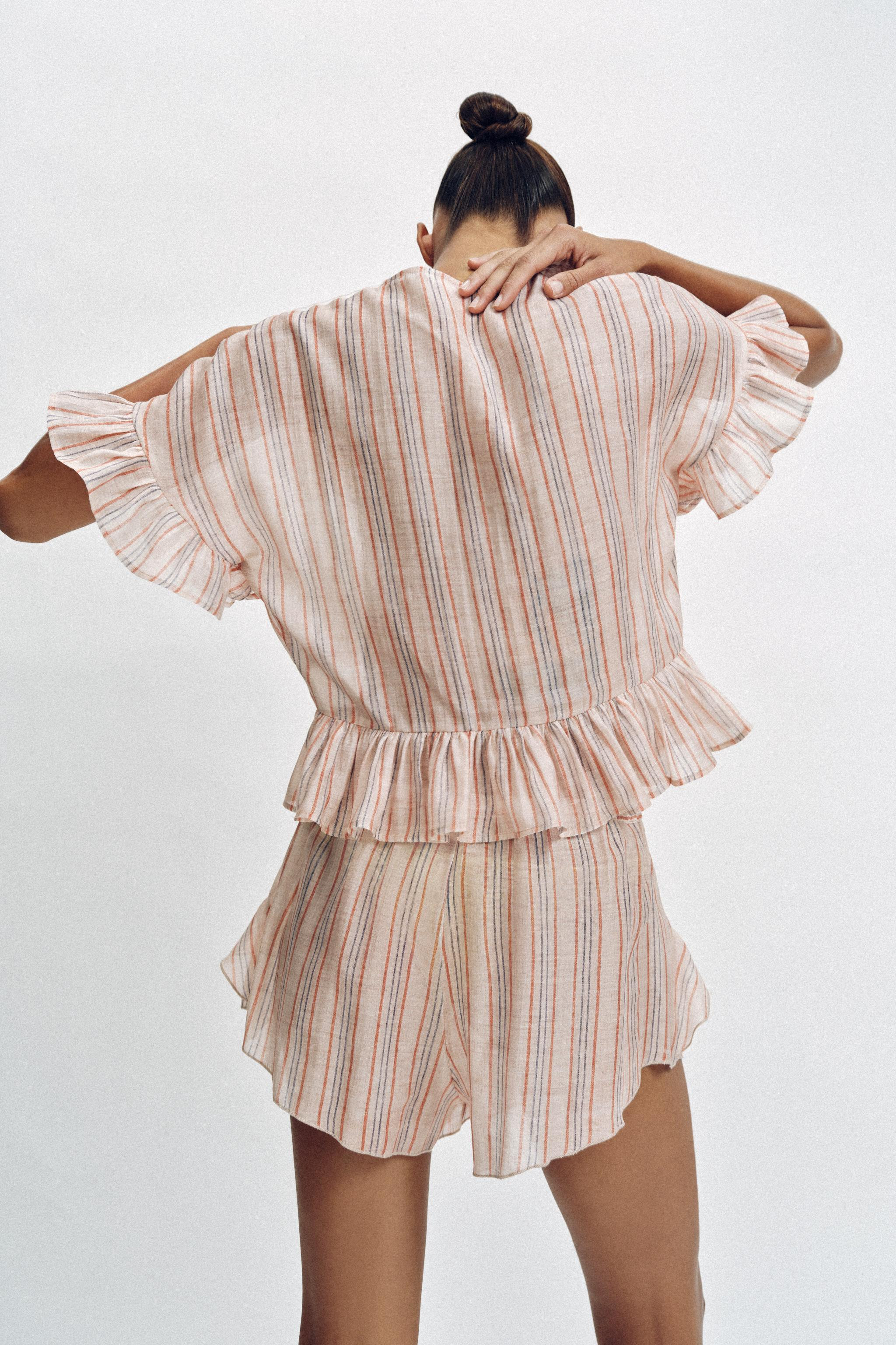 STRIPED RUFFLED BLOUSE | Zara US