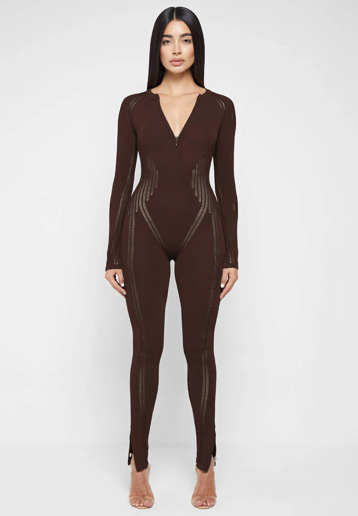 Knitted Contour Jumpsuit - Brown | Maniere De Voir