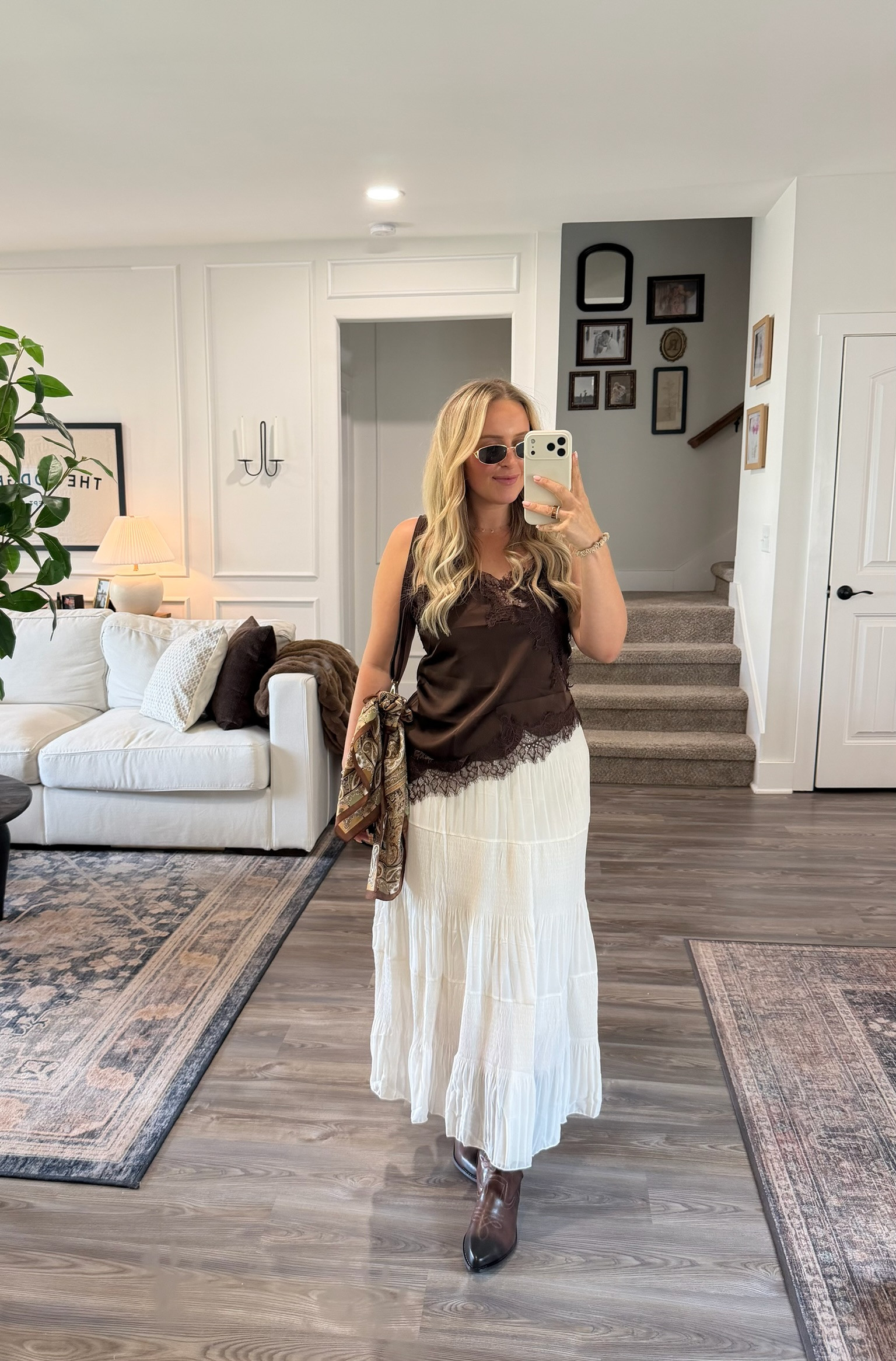 Maxi skirt country concert outfit inspo ✨
The perfect mix of western and feminine - styled with boots, a cute tank, and layered jewelry for the ultimate summer concert look 

 #LTKootd