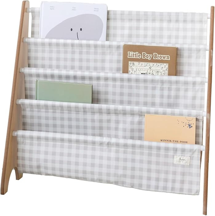 3 Sprouts Kids Bookshelf with Recycled Fabric - 4-Tier Sling Storage for Kids Rooms Holds 35 Titl... | Amazon (US)