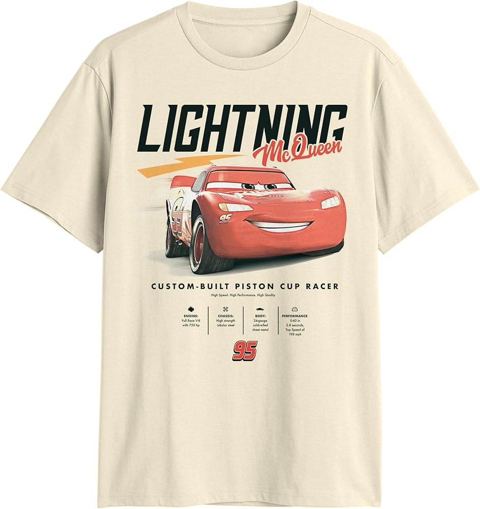 Disney Pixar Cars Lightning McQueen Stats Adult T-Shirt | Amazon (US)