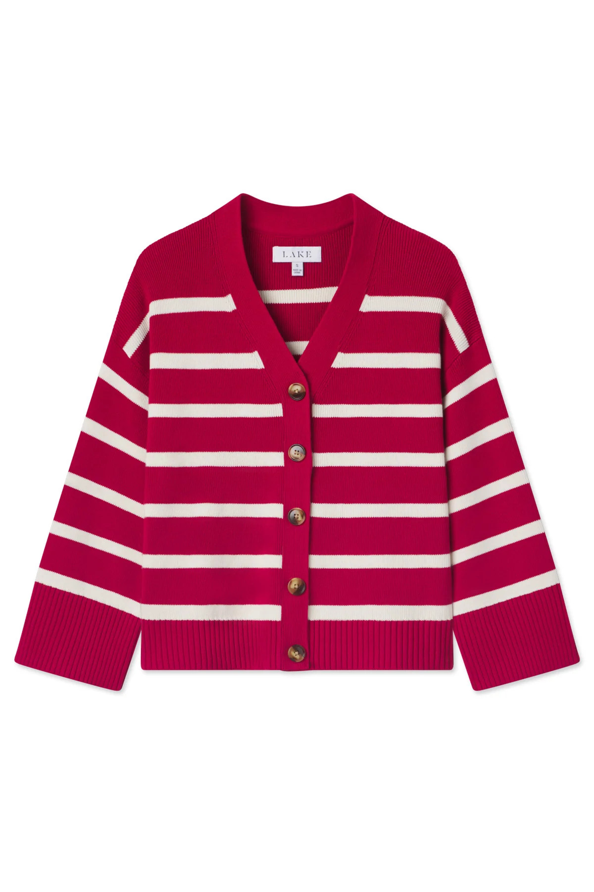 Nora Cardigan in Ivory Crimson Inverse Stripe | Lake Pajamas