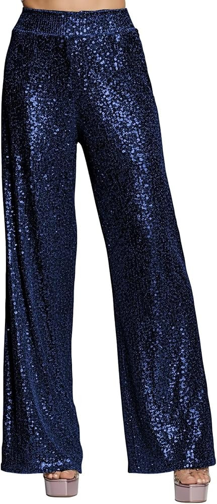 Sequin Pants Women Glitter Sparkly Wide Leg Pants Party Clubwear Loose Elastic High Waisted Trous... | Amazon (US)
