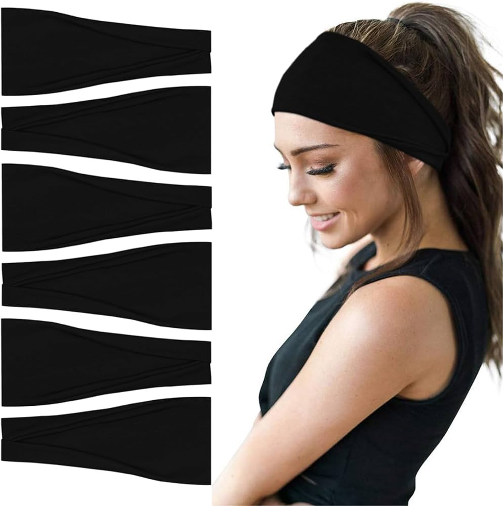 Fashion Headbands For Women Wide Headband Yoga Workout Head Bands Hair Accessories Black Band 6 P... | Amazon (US)
