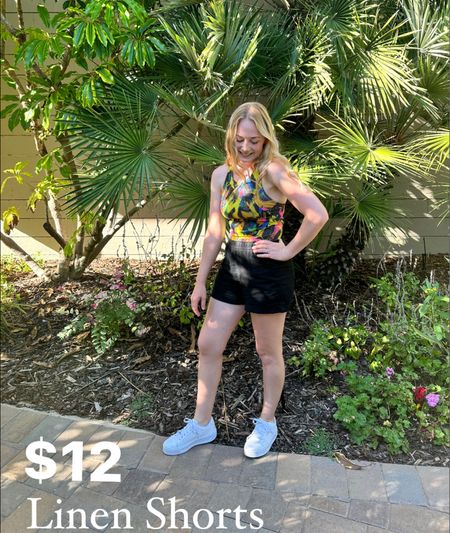 My favorite linen shorts are $12 today 😍 available in 11 additional colors. My tank and white platform shoes are on sale as well. Athleisure. Athletic wear. Casual style. Comfy style. Summer style. 

#LTKActive #LTKSaleAlert #LTKFitness