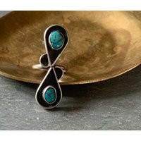 Vintage Southwestern Sterling Silver Double Turquoise Shadowbox Ring | Etsy (US)