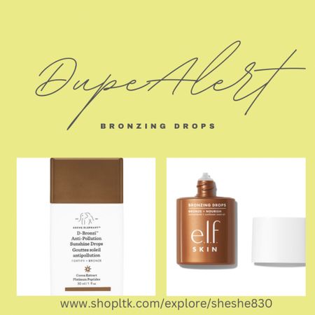 Oh my… I have found the dupe to end all dupes.
Elf’s new bronzing drops are pretty much identical to Drunk Elephant’s Vitamin D drops.
I love BOTH of these products.
The e.l.f version will save you $26 over the Drunk Elephant version 
Beauty, skin, complexion, skin care, makeup, vacation 

#LTKfindsunder50 #LTKbeauty #LTKFestival