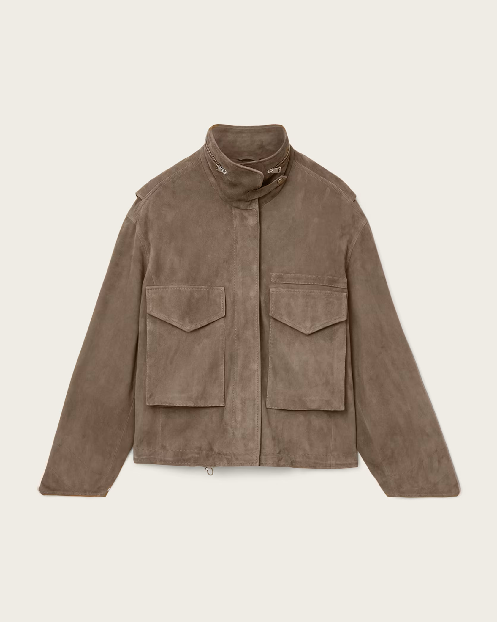 Clay Funnel Neck Suede Cropped Jacket WALNUT BROWN | ALLSAINTS | AllSaints UK