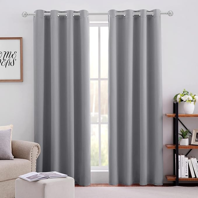 HOMEIDEAS Blackout Curtains for Bedroom 52 X 96 Inch Long 2 Panels Set Light Grey/Gray Room Darke... | Amazon (US)