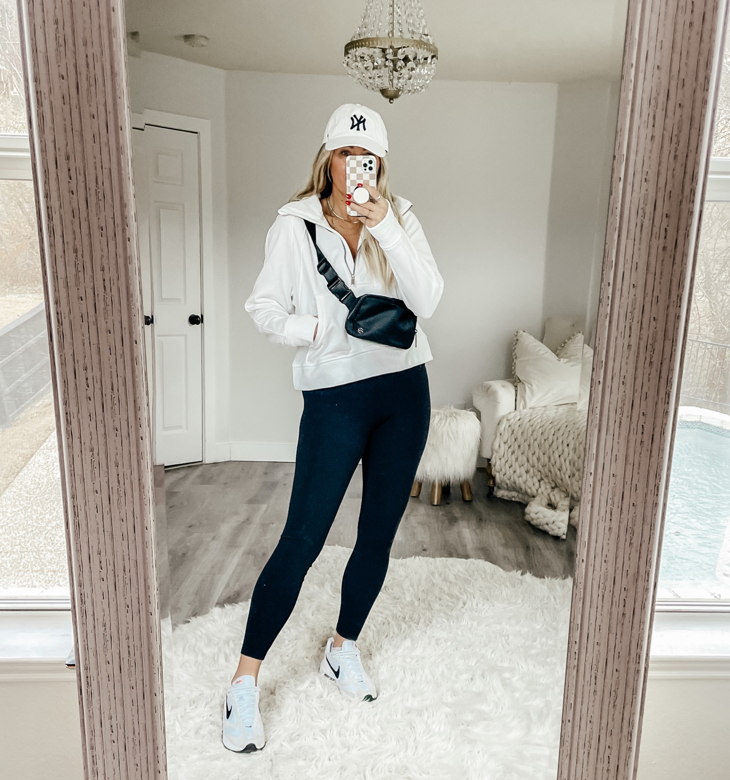 Sized up to a large in the Lululemon dupe pullover. Leggings fits tts, wearing medium. Belt bag restocked 

#LTKfit #LTKFind #LTKsalealert