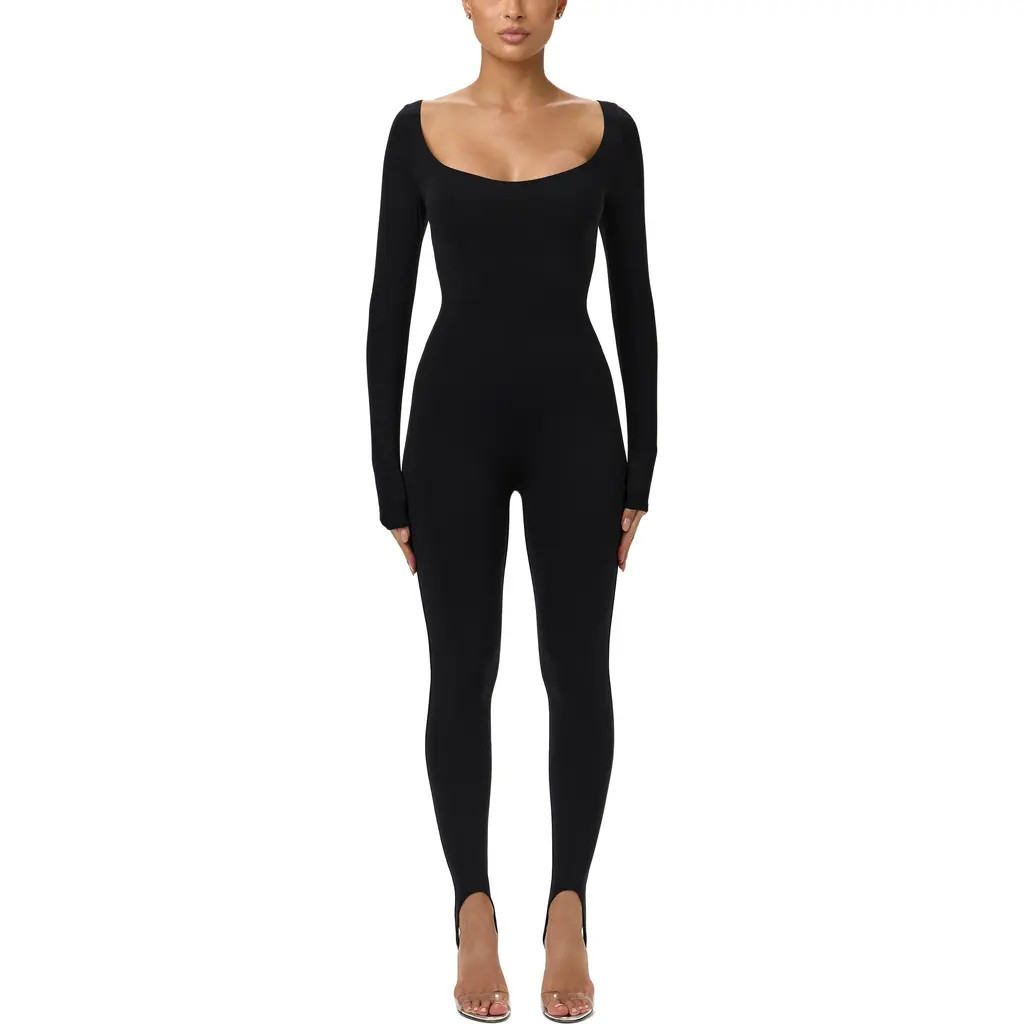 Naked Wardrobe Naked Scoop Neck Long Sleeve Jumpsuit in Black at Nordstrom, Size X-Large | Nordstrom