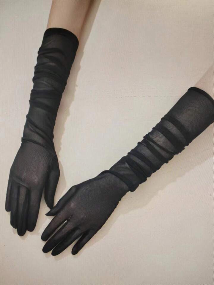 1pair Black Ladies' Sheer Mesh Party Gloves, Suitable For Daily Use | SHEIN