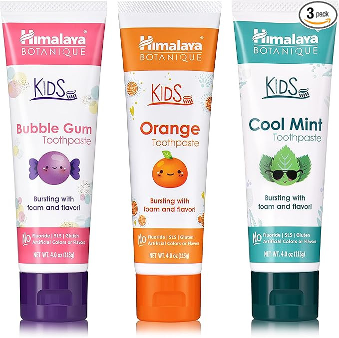 Himalaya Botanique Kids Toothpaste with Xylitol, Variety Pack of Bubble Gum, Orange & Cool Mint -... | Amazon (US)