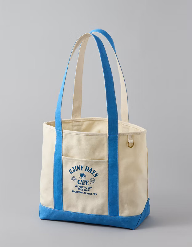 AE Cotton Canvas Rainy Day Cafe Tote Bag | American Eagle Outfitters (US & CA)