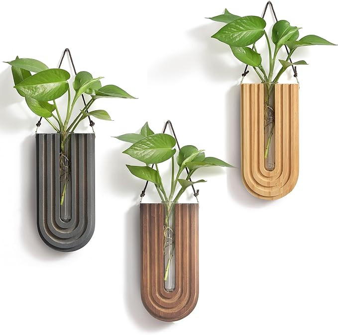 Wood Wall Planter Indoor, Propagation Station, Wooden Hanging Vase for Dried Flowers, Wall Plant ... | Amazon (US)