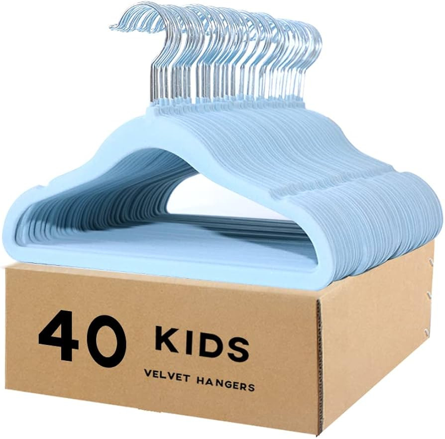 veeyidd Kids Velvet Clothes Hangers, Non Slip Baby Hangers Blue(11.6" Inch - 40 Pack) | Amazon (US)