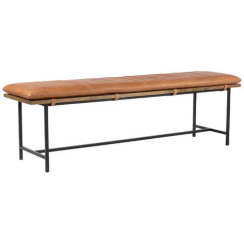 Gabine Transitional Brandy Leather and Nettlewood Dining Bench | Lamps Plus