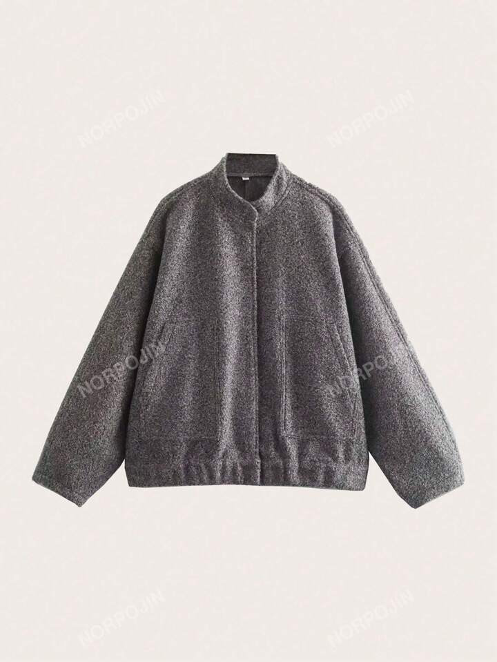 1pc Stand Collar Dual Pocket Casual Jacket, Autumn,Ladies Winter Casual Pocket,Zipper Drop Should... | SHEIN