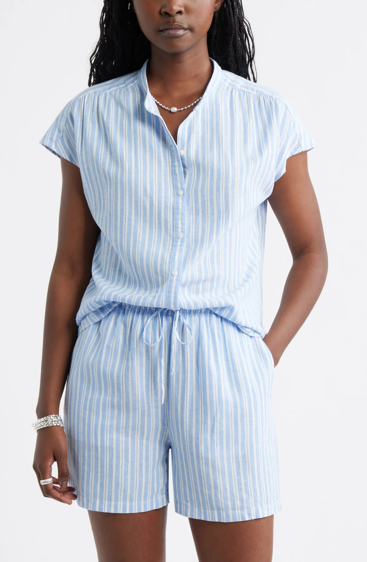 Novelty Stripe Cap Sleeve Button-Up Shirt | Nordstrom