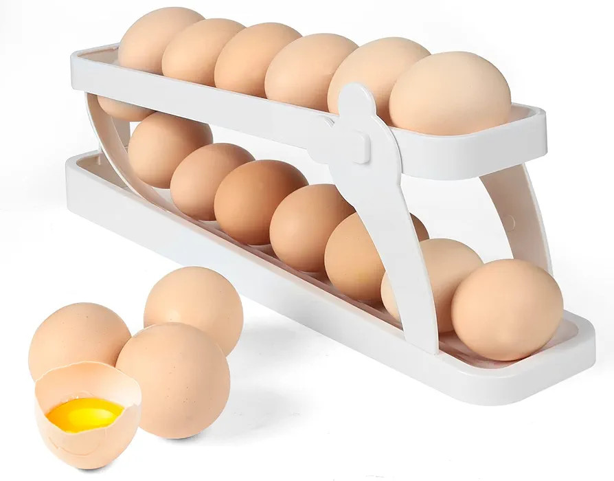 Rolling Egg Dispenser, Foldable Space-Saving Automatic Egg Roller Dispenser, 2 Tier Rolling Egg H... | Amazon (US)