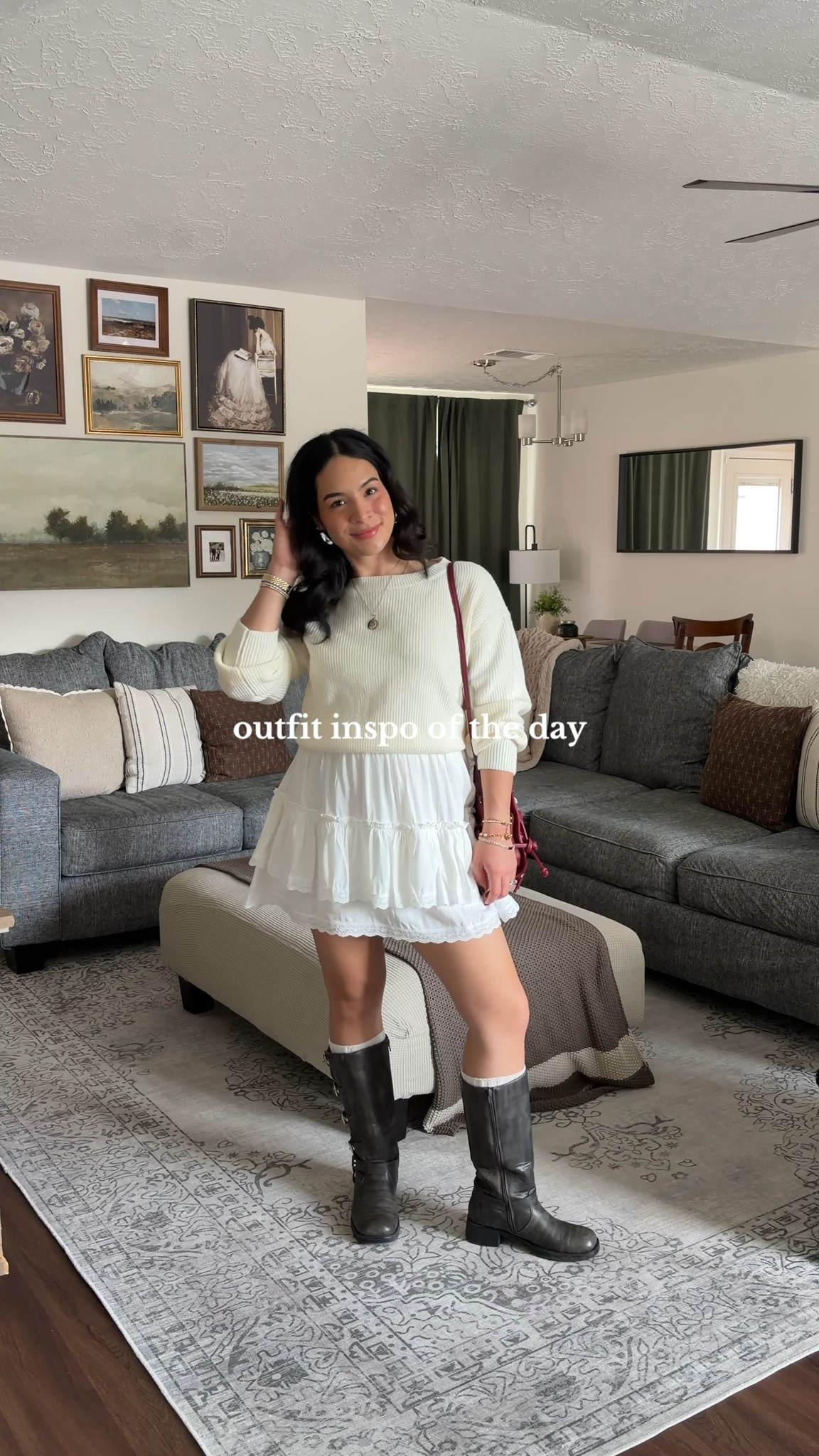 soft neutrals + a pop of burgundy 🥀 fall outfit, fall outfit ideas, fall fashion, fall style, cute fall outfits, cozy fall outfit, feminine fall outfit, romantic fall outfit, preppy fall outfit, cream sweater outfit, ivory sweater, sweater and skirt outfit, mini skirt outfit, white mini skirt, white skirt outfit, tiered skirt outfit, lace skirt outfit, black knee high boots, knee high boots outfit, black boots outfit, tall boots outfit, burgundy handbag, burgundy purse, burgundy bag, cozy chic outfit, feminine style, classic fall style, autumn outfit ideas, fall fashion inspiration, casual fall outfit, cute casual outfit, weekend outfit, date night outfit, fall wardrobe, fall outfit inspiration, neutral fall outfit, soft feminine outfit, preppy outfit, layered fall outfit, transitional weather outfit, everyday fall outfit, fall aesthetic outfit  

 #LTKdayinmylife #LTKgrwm #LTKootd