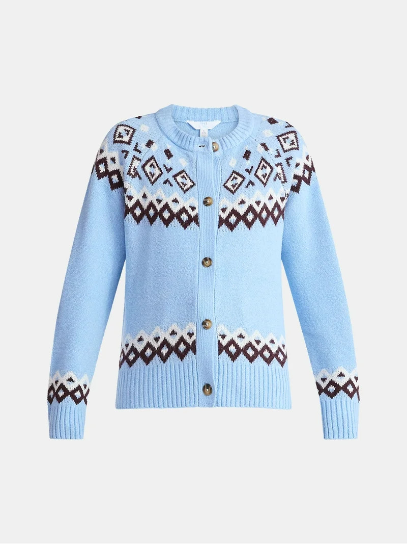 Time and Tru Women's Fair Isle Cardigan Sweater, Midweight, Size XS-XXXL | Walmart (US)