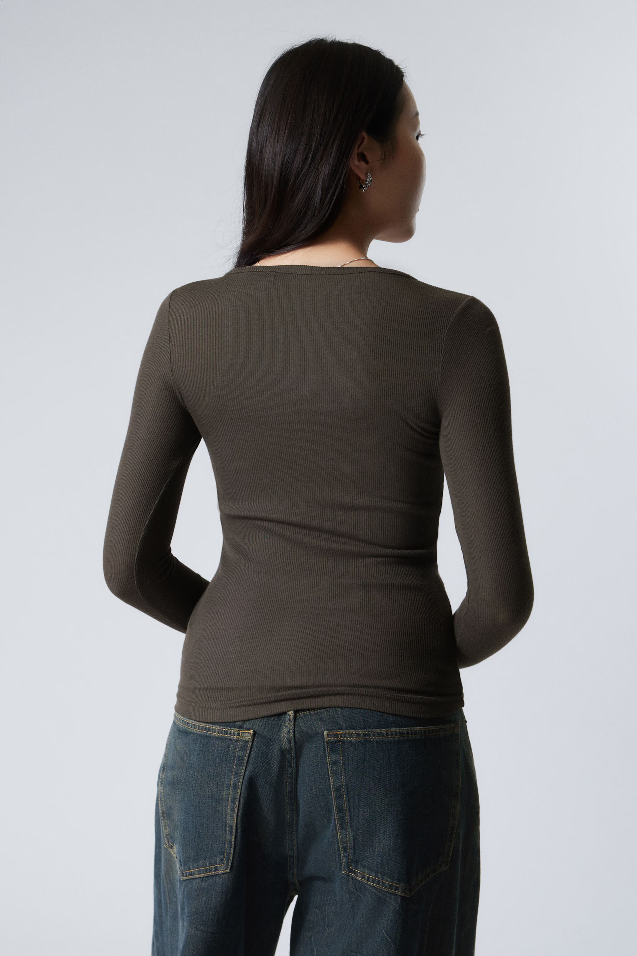 Sheer Rib Long Sleeve Henley Top | Weekday
