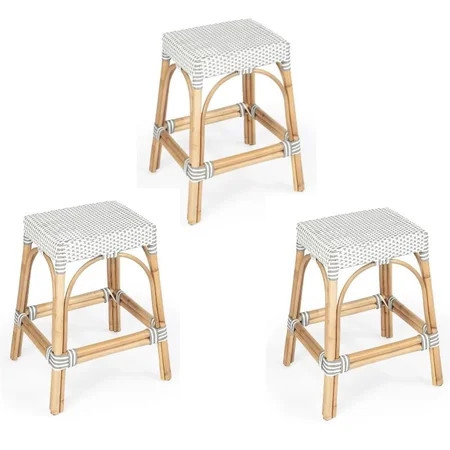 Home Square 3 Piece Rattan Counter Stool Set in Gray and White | Walmart (US)