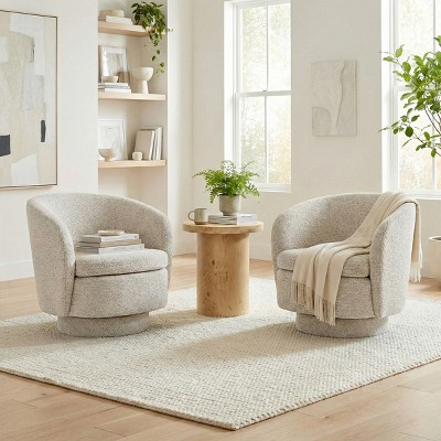 Set of 2 Modern Oversized Swivel Barrel Chairs, 30.5" Wide Beige Textured Fabric Club Chairs for Living Room - Panipeachy | Target