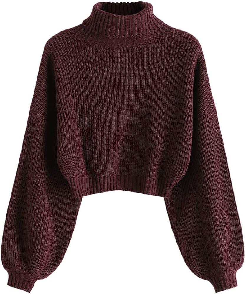 ZAFUL Women's Pullover Sweater Drop Shoulder Plain Knitted Cropped Sweater Pullover Solid Long Sl... | Amazon (US)