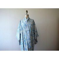 1950s kimono . vintage 50s blue silk kimono robe | Etsy (US)