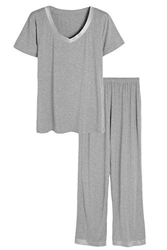 Latuza Women's Bamboo V-neck Short Sleeves Pajama Set S Light Gray | Amazon (US)