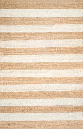 Breakwater Bay Stockton Striped Jute Area Rug for Dining Room Living Room Kitchen, Off White/Tan ... | Wayfair North America