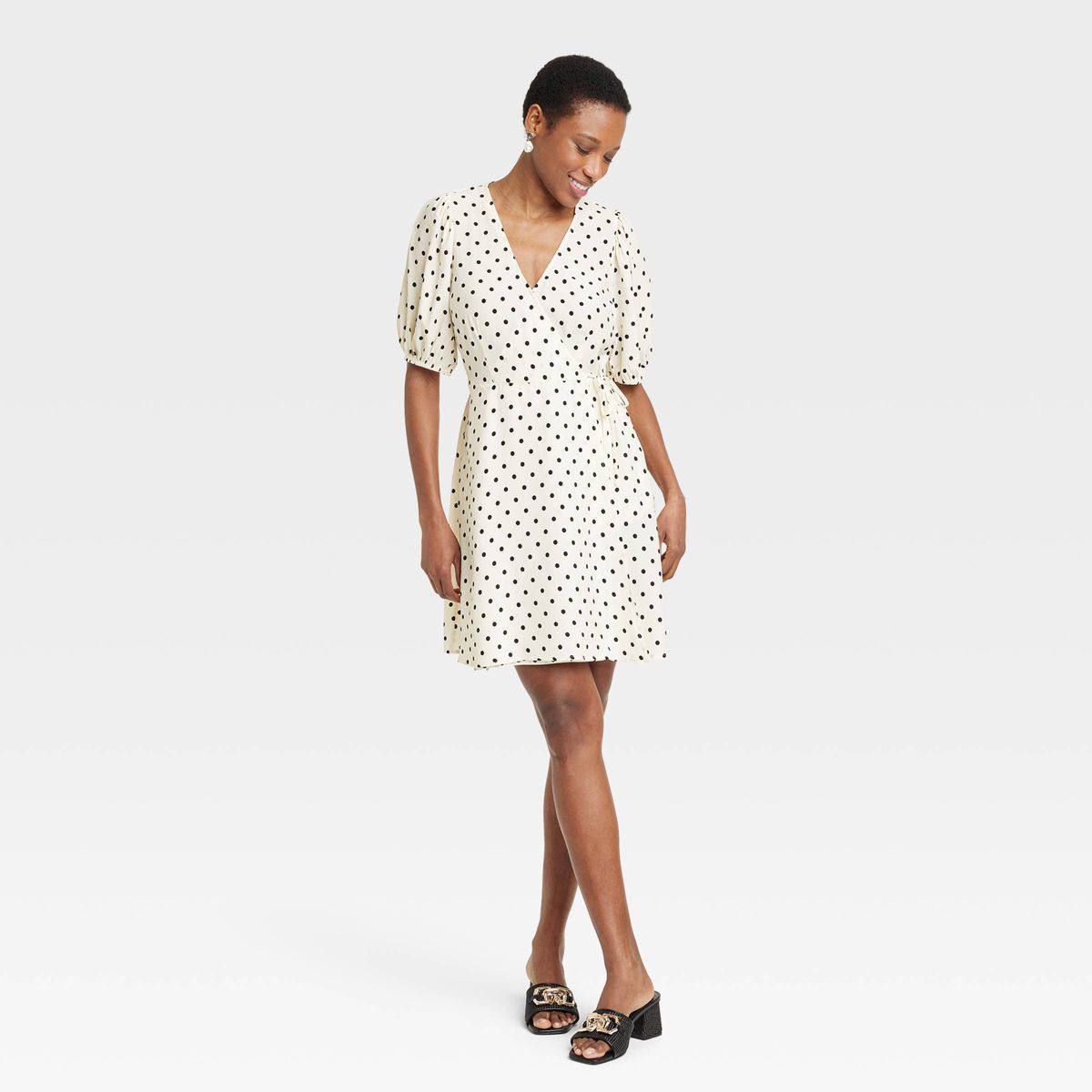 Women's Balloon Short Sleeve Mini Wrap Dress - A New Day™ | Target