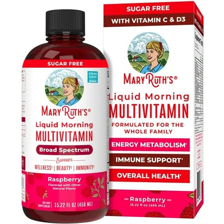 MaryRuth Organics Liquid Morning Multivitamin, Vegan, Adults and Kids General Health and Wellness, Raspberry, 15.22 fl oz | Walmart (US)